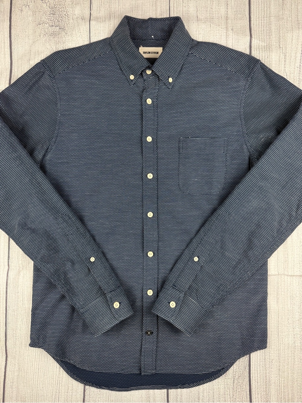 VGC! Taylor Stitch The Jack Reverse Jacquard Button Shirt Dashed Navy Sz 38